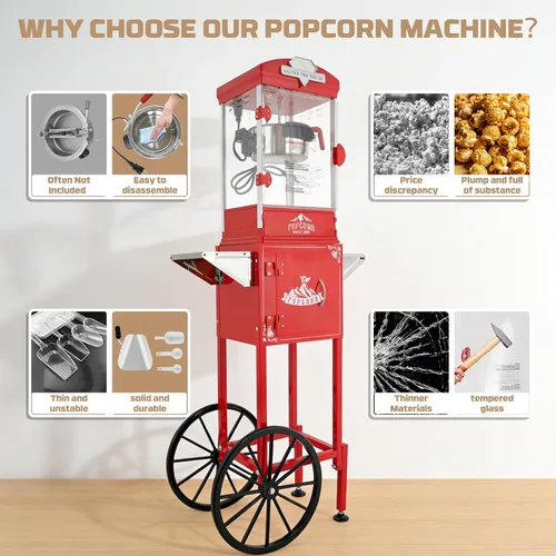 Miniatura 6 de Máquina de palomitas de maíz de 10 onzas con carrito, fabricante de estilo vintage de cine - Acrílico inastillable y armario de almacenamiento