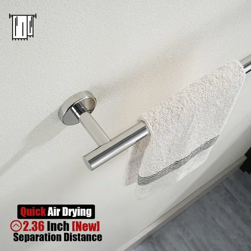 Miniatura 4 de JQK BAS165-CH - Juego de accesorios de baño cromados, 5 piezas, soporte de pared cromado pulido, incluye toallero de 24 pulgadas, anillo de toalla