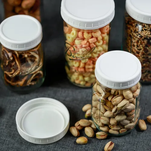 Miniatura 3 de Bedgeta Paquete de 18 tapas de tarro de albañil de plástico blanco con anillos de silicona, 9 tapas de enlatado de boca ancha y 9 tapas de enlatado
