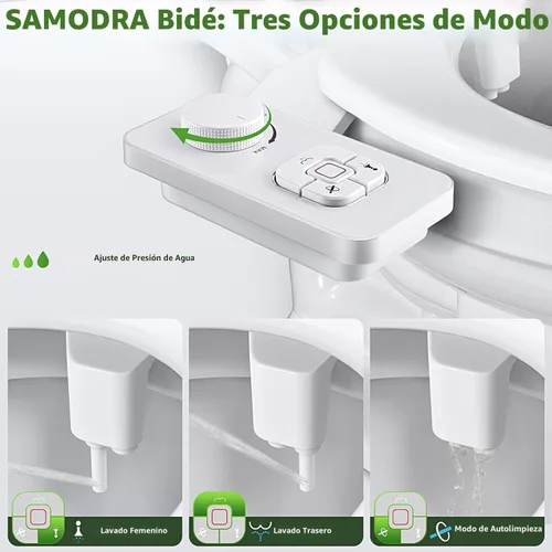 Miniatura 2 de SAMODRA Accesorio de bidé, accesorio para asiento de inodoro de agua fría no eléctrico con controles de presión, boquillas dobles retráctiles Blanco