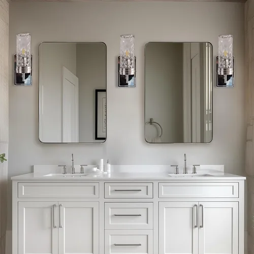 Miniatura 8 de ANDY STAR Espejo cromado para baño, espejo de pared con marco de metal de 22 x 30 pulgadas, espejo rectangular de acero inoxidable con esquina