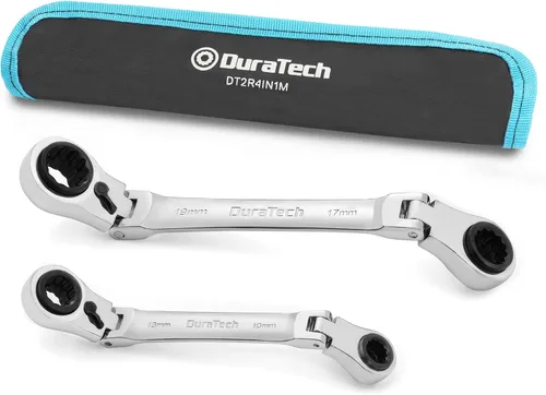 DURATECH Juego de llaves de trinquete reversibles 4 en 1 de cabeza flexible, métricas, 2 piezas, 0.315 in a 0.748 in, 12 puntos, acero CR-V, con