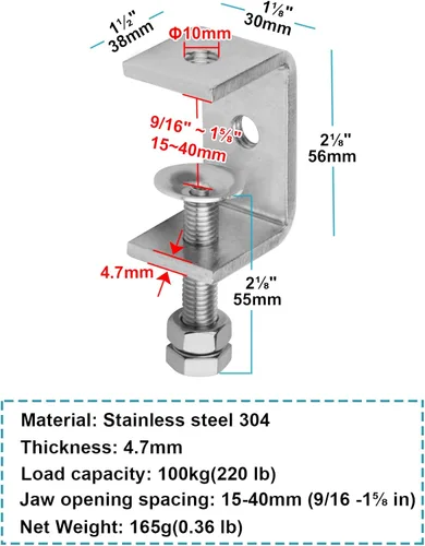 Miniatura 2 de Paquete de 6 abrazaderas pequeñas de acero inoxidable 304 para escritorio de carpintería, abrazadera de viga resistente, apertura de mandíbula