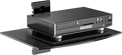 suptek Estante flotante de vidrio, estante multimedia de 1 nivel para accesorios de TV, soporte de montaje en pared negro plano, capacidad de peso