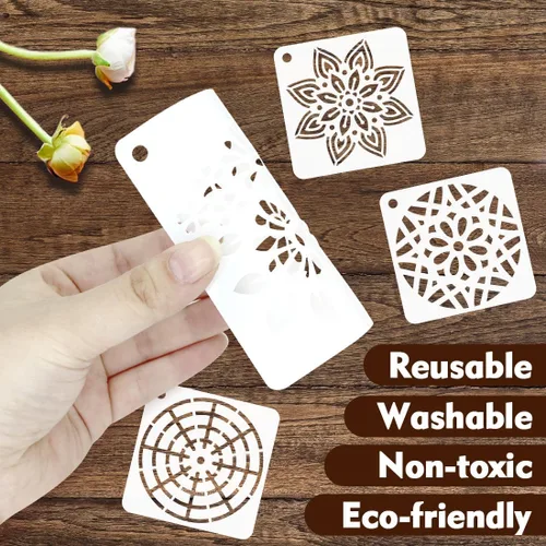 Miniatura 5 de 50 plantillas de pintura de mandala, plantillas reutilizables de mandala para pintar sobre rocas de madera, tela, tela, vidrio, cerámica, 4 x 4