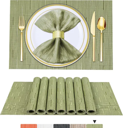 Miniatura 33 de BETEAM Juego de 4 manteles individuales de vinilo tejido para mesa de comedor, lavables, lavables, manteles individuales de cocina, duraderos