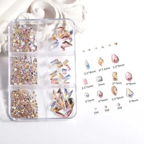 Miniatura 3 de Diamantes de imitación para uñas, gemas para arte de uñas, cristales rosas Ab, cristales de cristal multiformas, diamantes de imitación de parte