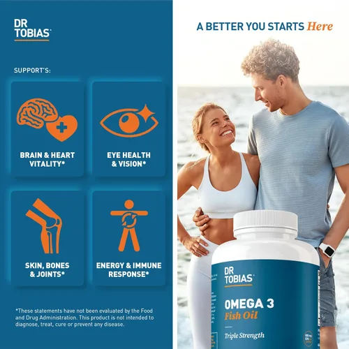 Miniatura 3 de Dr. Tobias Omega 3 Aceite de Pescado, 2000 mg Fuerza Triple con 800 mg EPA 600 mg DHA Por Porción, Suplementos de Aceite de Pescado Omega 3