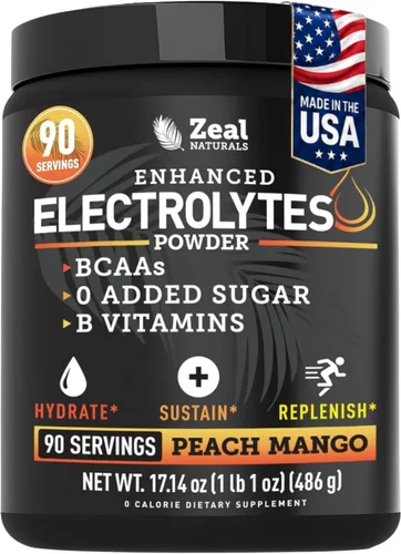 Miniatura 10 de Zeal Electrolyte Powder - 90 porciones Polvo de electrolitos Keto Cero azúcar, BCAA, vitaminas B Potasio, zinc, magnesio Bebida