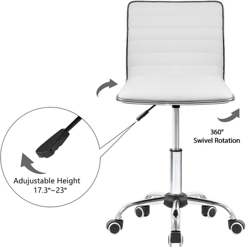 Miniatura 5 de Homall Moderno escritorio de oficina con respaldo bajo ajustable y acanalado sin brazos para escritorio de oficina giratorio de cuero con ruedas