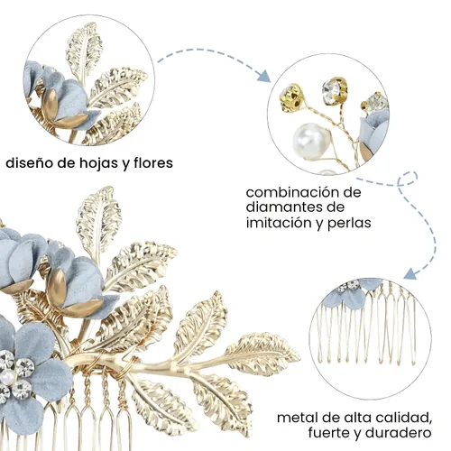 Miniatura 5 de inSowni - Juego de 20 peines laterales elegantes de color azul polvoriento con flores para novias, accesorios para el cabello para bodas, pinzas