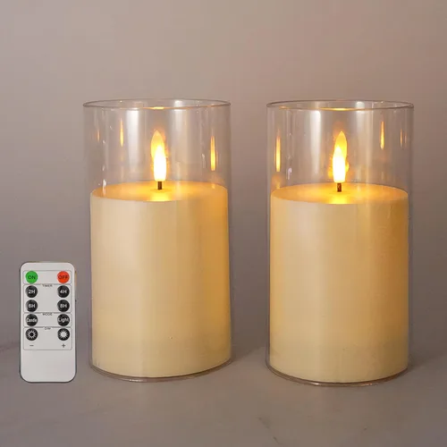 Miniatura 8 de NICEME Velas parpadeantes sin llama gris, velas LED acrílicas que funcionan con pilas, con control remoto y temporizador, velas sin llama