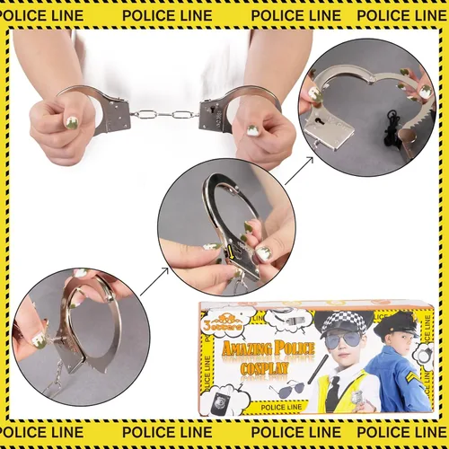 Miniatura 3 de 3 otters Juego de 9 juguetes de policía de simulación, accesorios de policía para niños, incluye insignia, esposas, walkie y más para fiesta
