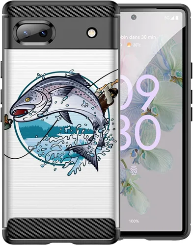 CasesOnDeck Black TPU Case Compatible with Google Pixel 6A (2022) / Pixel 6A Case Slim Minimalistic Flexible Textured Cover -Bass Fishing