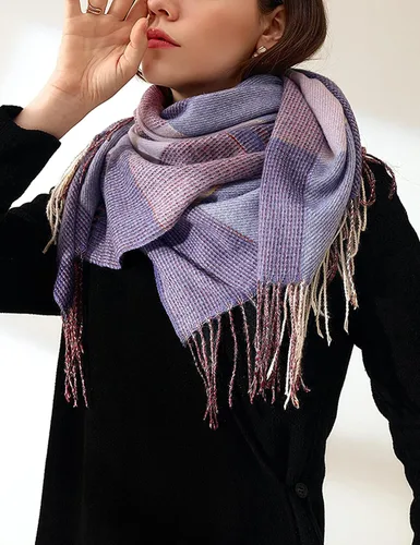 Miniatura 4 de Bufandas de invierno para mujer, bufanda a cuadros con borla, elegante bufanda de cachemira para mujer