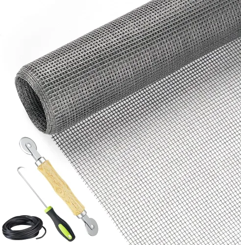 Miniatura 8 de Kit de reparación de pantalla, proyecto fácil de bricolaje, malla de fibra de vidrio de 36 x 90 pulgadas con herramienta rodante y retenedor de Negro