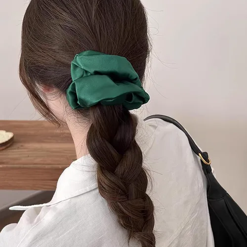 Miniatura 5 de Coleteros de seda de color verde oscuro para dormir, para mujeres y niñas, bandas elásticas de satén sedoso de morera grande, sin daños, accesorios