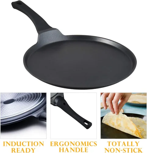 Miniatura 2 de S·KITCHN Sartén antiadherente para crepas, sartén Dosa, sartén Tawa para Roti Indio, parrilla antiadherente para panqueques compatible con placa