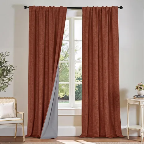 Miniatura 23 de PONY DANCE Cortinas de lino 100% opacas de 63 pulgadas de largo para dormitorio, sala de estar, oscurecimiento completo, bolsillo para barra
