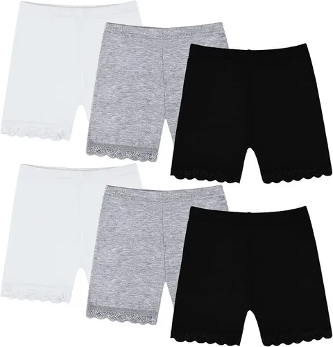 Ruisita Paquete de 6 pantalones cortos de encaje para niñas, pantalones cortos de ciclismo transpirables de seguridad, 6 colores, GrisBlanco
