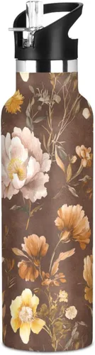 Miniatura 25 de Autumn Flowers Carnation Cactus Amaryllis Brown Leak Proof & BPA Free Sport Insulated Water Bottle With Straws Leak-proof Double-Wall Insulation for