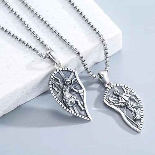 Miniatura 644 de Collar con colgante de plata de ley 925 con medalla de San Patrón, joyería religiosa para hombres y mujeres, con cadena de acero inoxidable 316L
