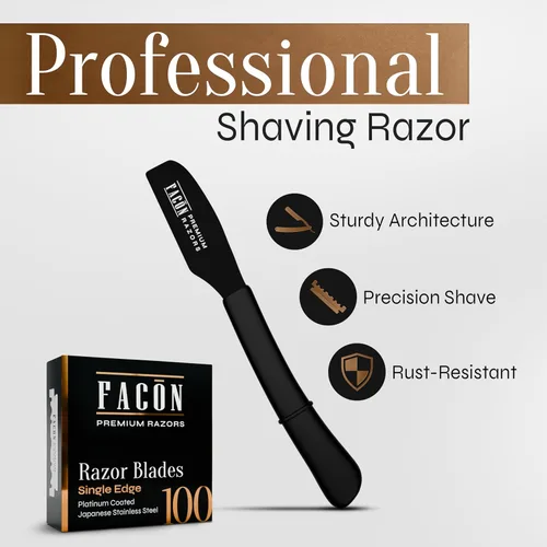 Miniatura 2 de Facón Navajas rectas para hombres - Kit de navaja de barbero profesional de hoja recta con 100 cuchillas, afeitadora de acero inoxidable japonés El
