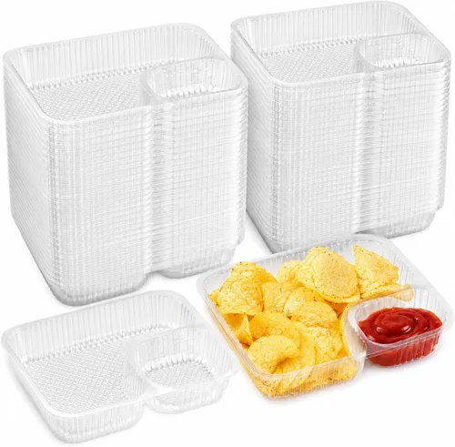 RHBLME Paquete de 300 bandejas grandes de plástico para nachos de 8 x 6 pulgadas, 2 compartimentos desechables, recipientes de plástico para nachos