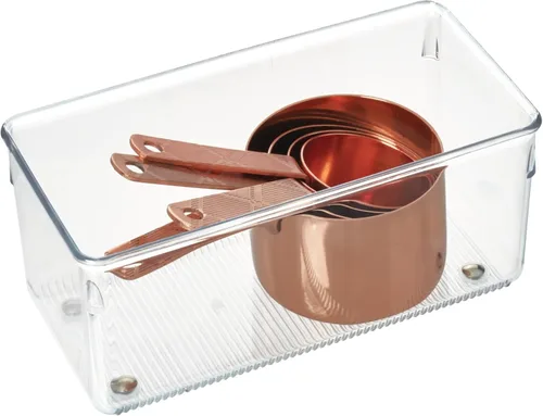 Miniatura 8 de iDesign - Organizador de cajones de plástico para cajones de cocina, baño y escritorio, juego de 2, transparente