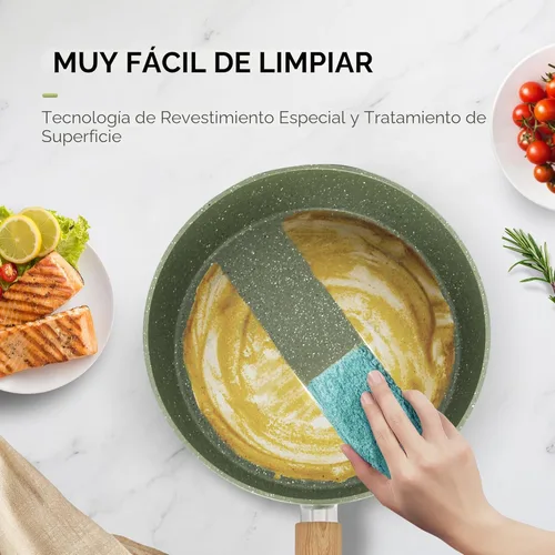 Miniatura 8 de MAISON ARTS Juego de ollas y sartenes antiadherentes de 17 piezas, juegos de utensilios de cocina con revestimiento de piedra de granito Verde