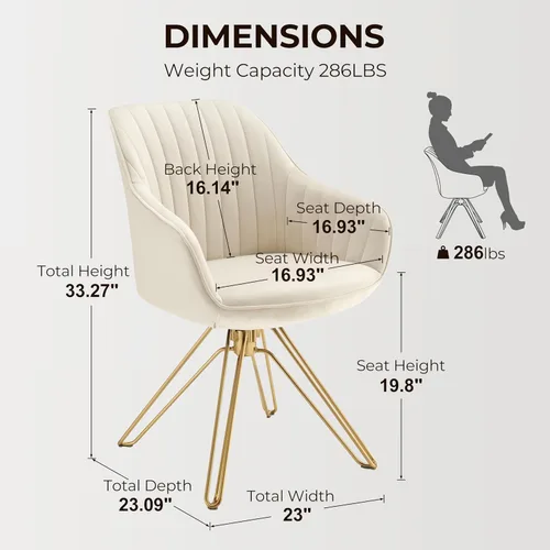 Miniatura 2 de Volans Silla giratoria decorativa, sillas de comedor modernas de mediados de siglo con patas huecas de metal negro, silla de escritorio de oficina