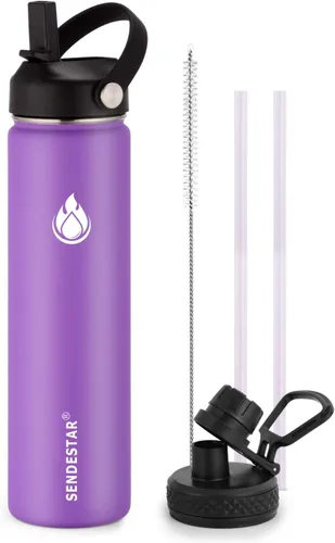 Miniatura 40 de SENDESTAR Botella de agua aislada de 24 onzas, boca ancha, botella de agua de 24 onzas con tapa con popote, tapa de boquilla, acero inoxidable