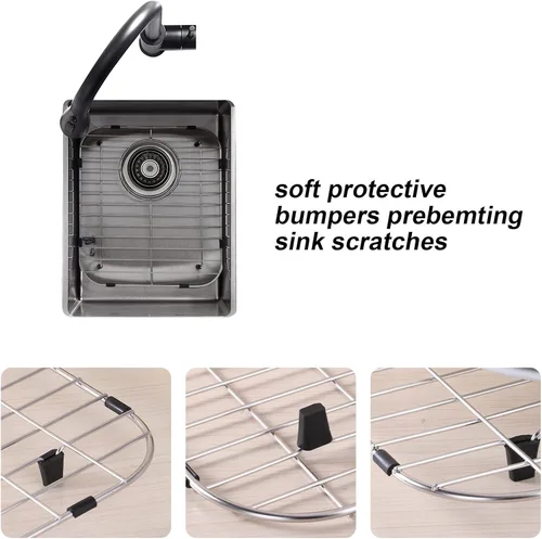 Miniatura 8 de Rejilla para fregadero de cocina de 11-3/4 x 12-1/4 pulgadas, protector de fregadero de cocina resistente con colador integrado y drenaje trasero