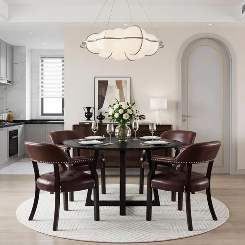 Miniatura 11 de Sillas de comedor con tapizados y brazos, silla de escritorio de oficina con remaches de metal. Sillas de capitán de jefe de PU, taburetes