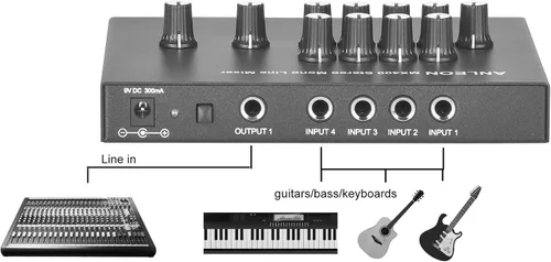 Miniatura 5 de ANLEON MX400 Mezclador de línea mono de 4 canales de bajo ruido para guitarras y bajos teclados mezclador estéreo de 5 canales