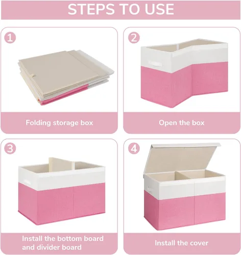 Miniatura 8 de INDRESSME Caja de almacenamiento grande de juguetes de 25 x 13 x 16 pulgadas con tapa, organizador de almacenamiento plegable para juguetes de bebé