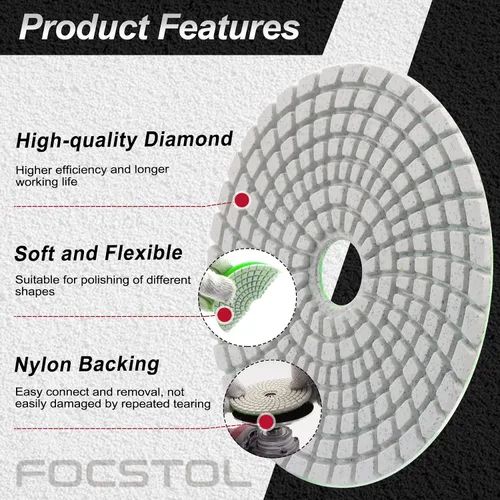 Miniatura 3 de FOCSTOL Almohadillas de pulido húmedo de diamante – Kit de pulido de grano 50 de 4 pulgadas (3.937 in) para granito mármol piedra artificial cuarzo