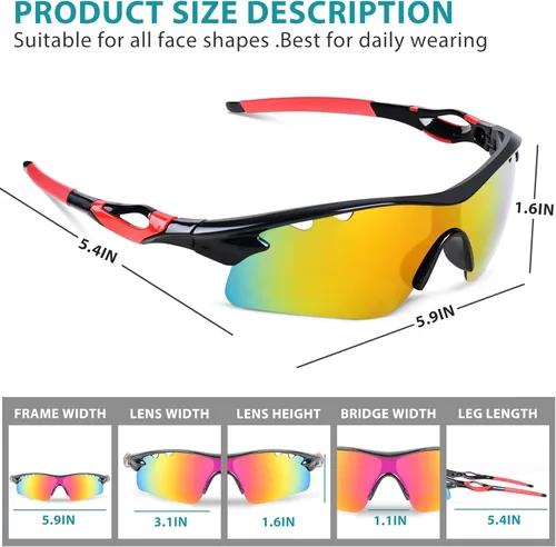 Miniatura 4 de Gafas de tiro con 5 lentes intercambiables y estuche de transporte, gafas de seguridad antivaho para caza, para hombres y mujeres Marco rojo