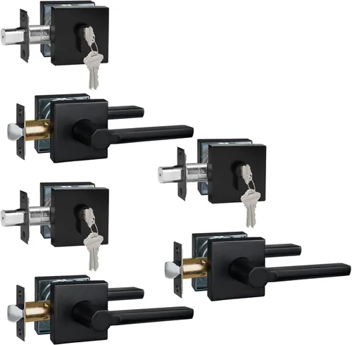 Miniatura 28 de Manija de Puerta de Paso (Sin Cerradura), Mango Cuadrado Interior de Servicio Pesado para Pasillo y Closet, Negro Mate, Reversible para Diestros