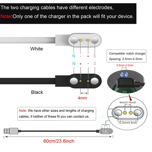 Miniatura 2 de Compatible con cargador de reloj inteligente ROHS, 2 pines/2 unidades [modelo A + modelo B, un ajuste] Cable de carga USB magnético de 0.157