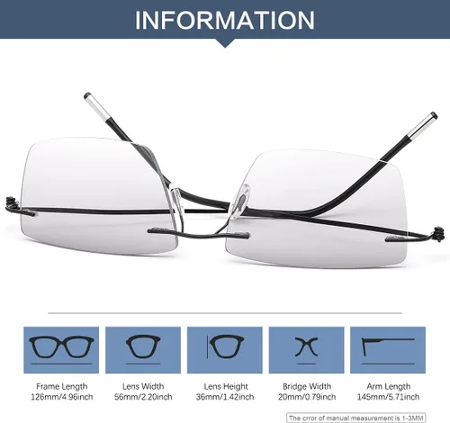 Miniatura 6 de YIMI Lentes de sol multifocales progresivos sin montura para hombres y mujeres, lentes de sol trifocales con bloqueo de luz azul Negro