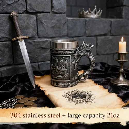 Miniatura 2 de Alikiki Taza de Café de Dungeons and Dragons Grande - Taza de GOT D&D para Juego de Cerveza Tazas de Regalo para Hombres - 21oz Jarra de Acero