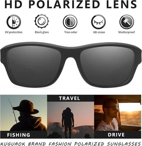 Miniatura 3 de KUGUAOK Gafas de sol deportivas polarizadas para hombres, para conducir, ciclismo, pesca, gafas de sol 100% con protección UV 3apck-negro+azul+azul