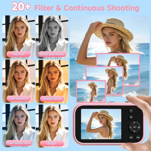 Miniatura 4 de Y2K - Cámara digital retro para adolescentes, cámara compacta 4K para apuntar y disparar con filtros vintage, mini cámara de vlogging de regalo