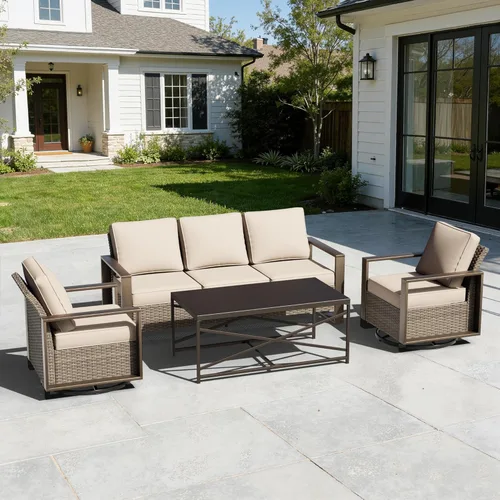 Miniatura 15 de Sofá de Mimbre Metálico para Patio de 75", Sofá Sillón de Ratán para Exteriores de 3 Asientos para Todo Tipo de Clima con Cojines Premium y Beige