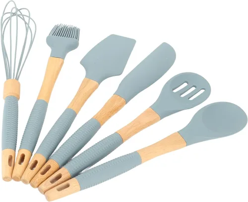 Miniatura 8 de Juego de utensilios de silicona de 6 piezas con mango de madera, kit de utensilios de cocina de cocina, accesorios de cocina duraderos antiarañazos