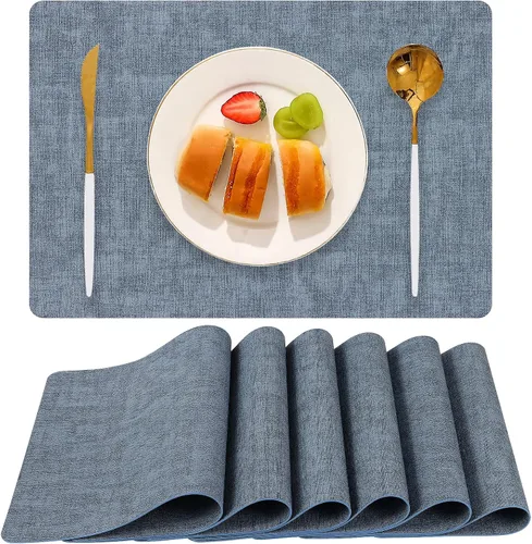 Miniatura 16 de Juego de 6 manteles individuales de piel sintética (beige) Heat Resistant Wipeable Washable Place Mats, Waterproof Anti-Slip Dining Table Mats