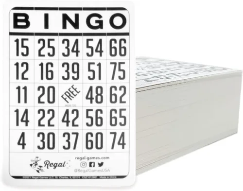 Regal Bingo - Hojas de bingo clásicas de solo 6 x 4 pulgadas, hojas de bingo blancas reutilizables para noches de juegos familiares, fiestas,