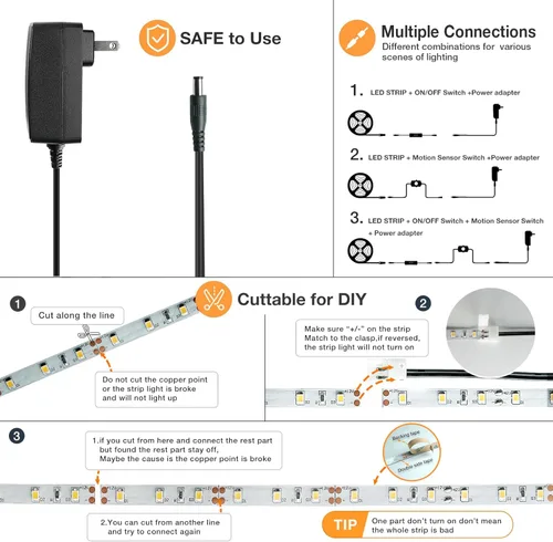 Miniatura 3 de Sensky Kit de tira de luz LED activada por movimiento de 19.7 pies/6m Tira de luz LED flexible con sensor de movimiento para dormitorio, caja fuerte