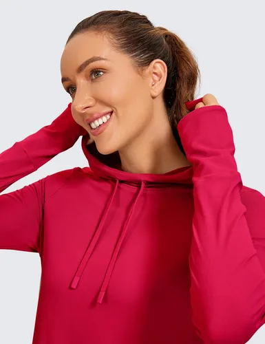 Miniatura 3 de CRZ YOGA Camisa de manga larga para mujer, sudadera con capucha atlética, manga larga, deportiva, gimnasio, con agujero para el pulgar